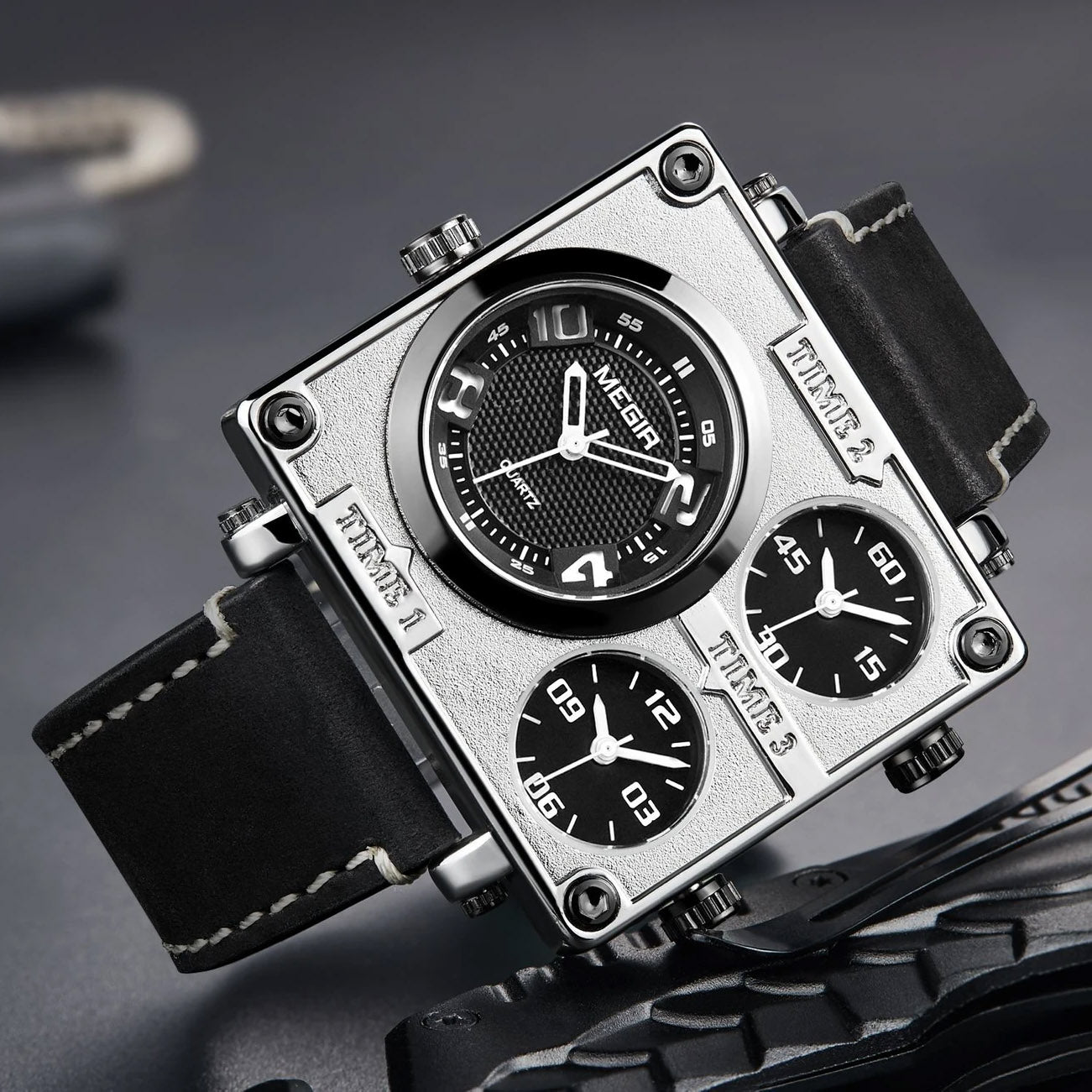 MEGIR 2069 Multi-Time Zone Square Watch