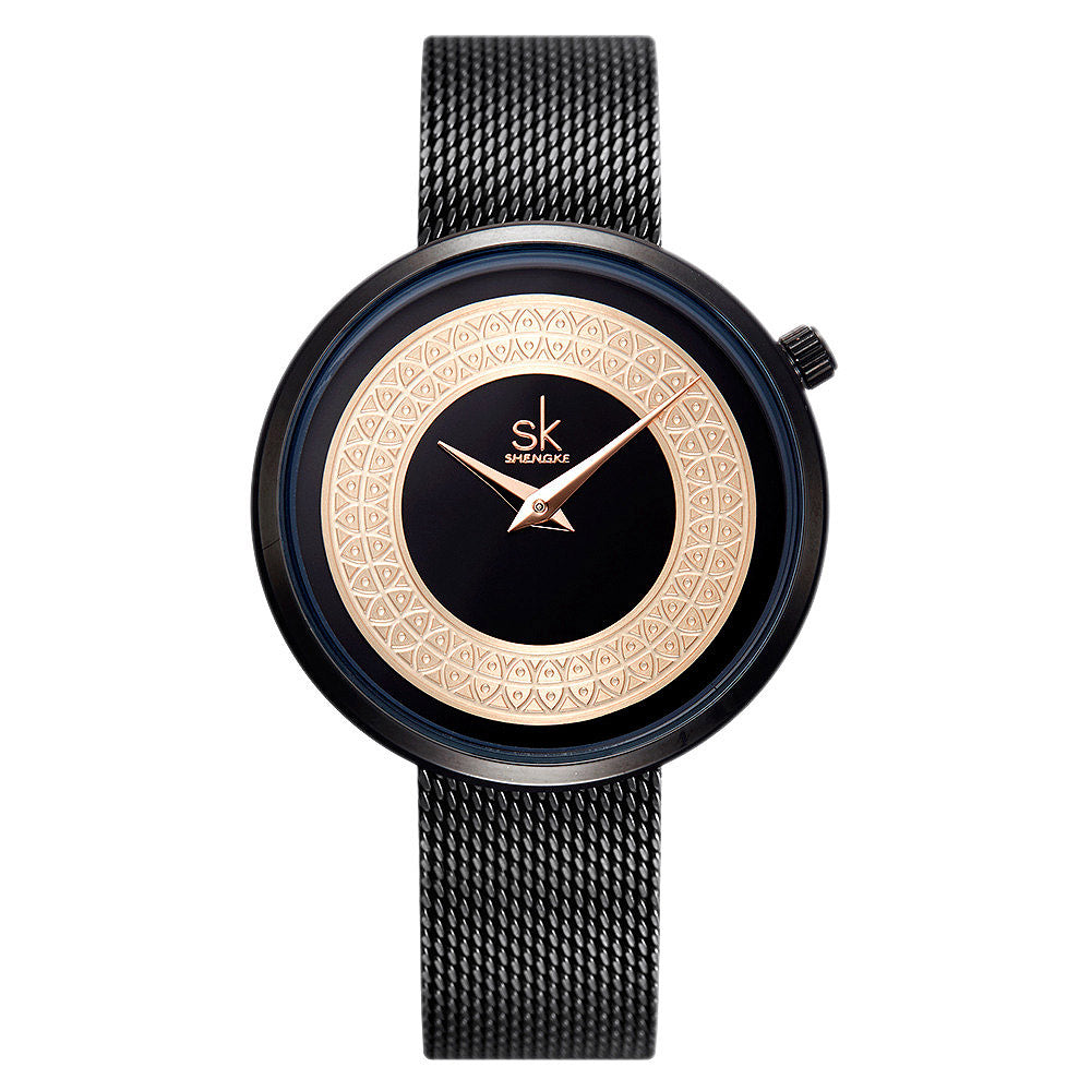 SK K094 Steel Mesh Quartz Wristwatch