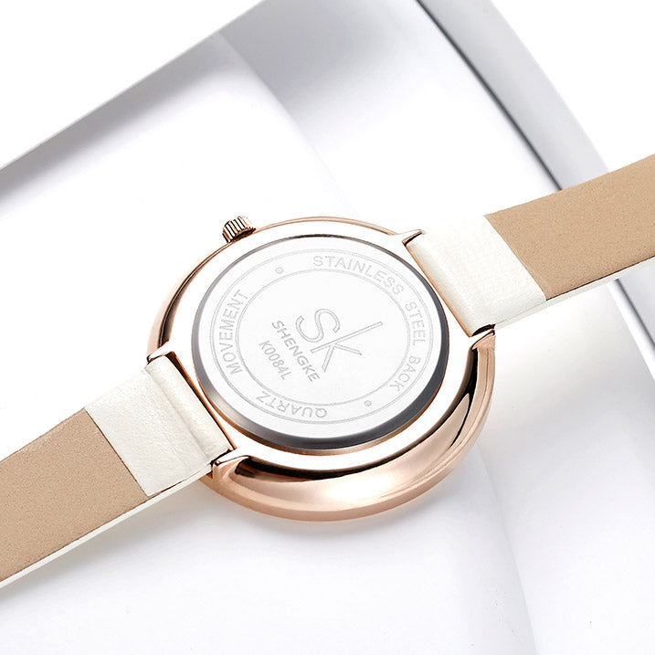 SK K0084 Leather Strap Quartz Wristwatch