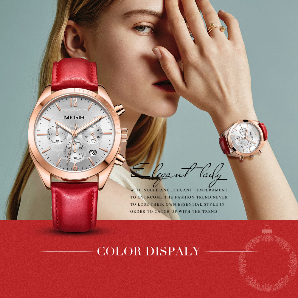 MEGIR 2114 Womens Rose Gold Chronograph