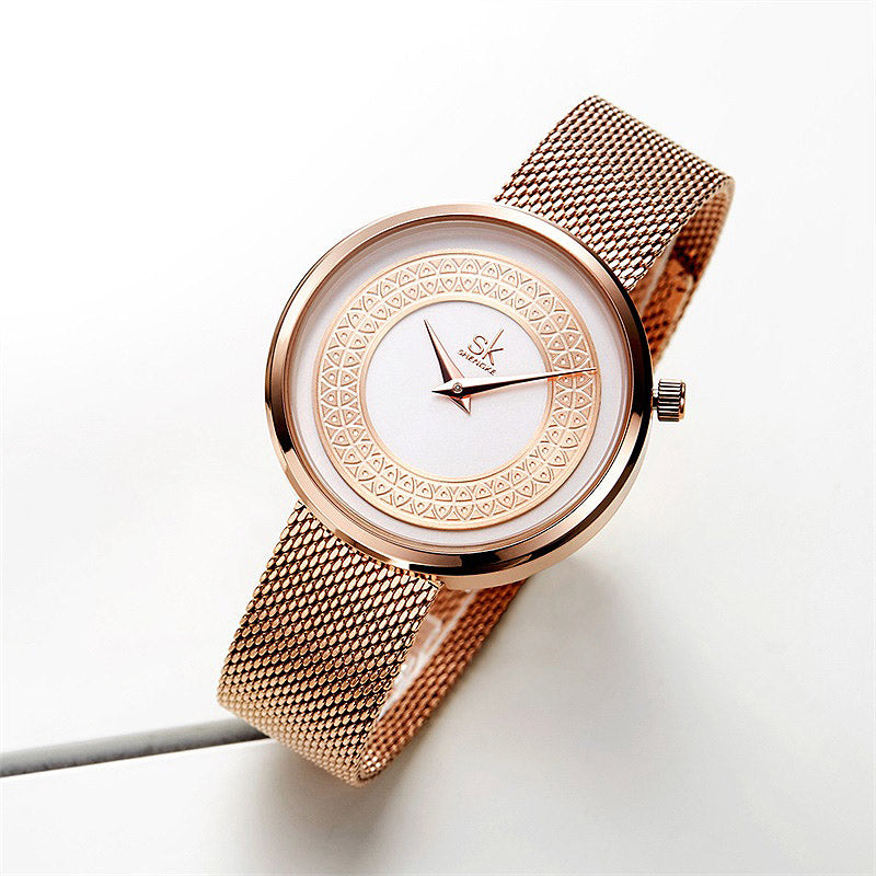 SK K094 Steel Mesh Quartz Wristwatch