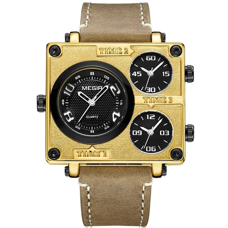 MEGIR 2069 Multi-Time Zone Square Watch