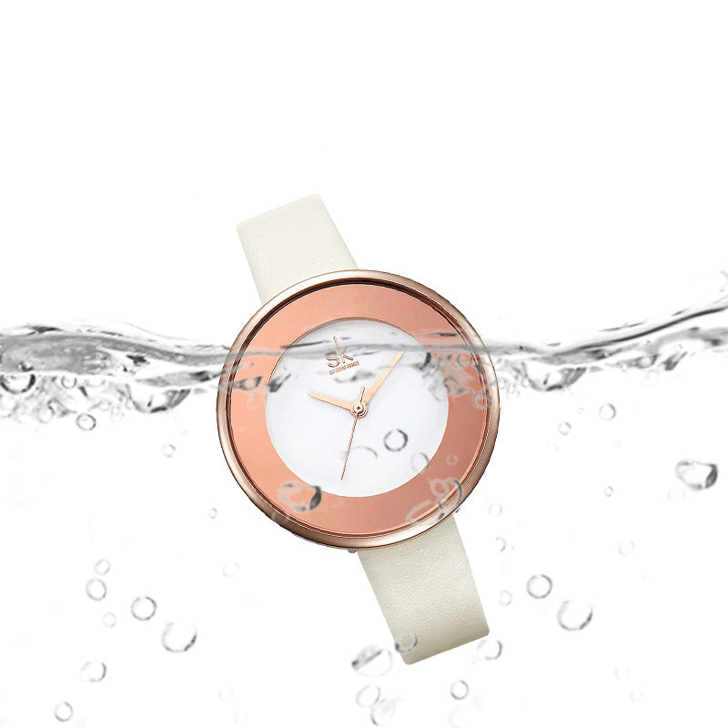 SK K0084 Leather Strap Quartz Wristwatch