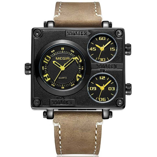 MEGIR 2069 Multi-Time Zone Square Watch – UNIQ+CHRONOS